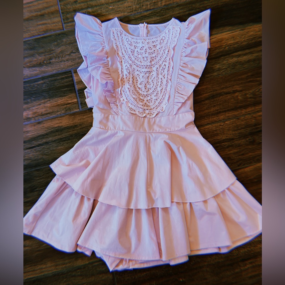 Pink Ruffled Romper with Lace Detail